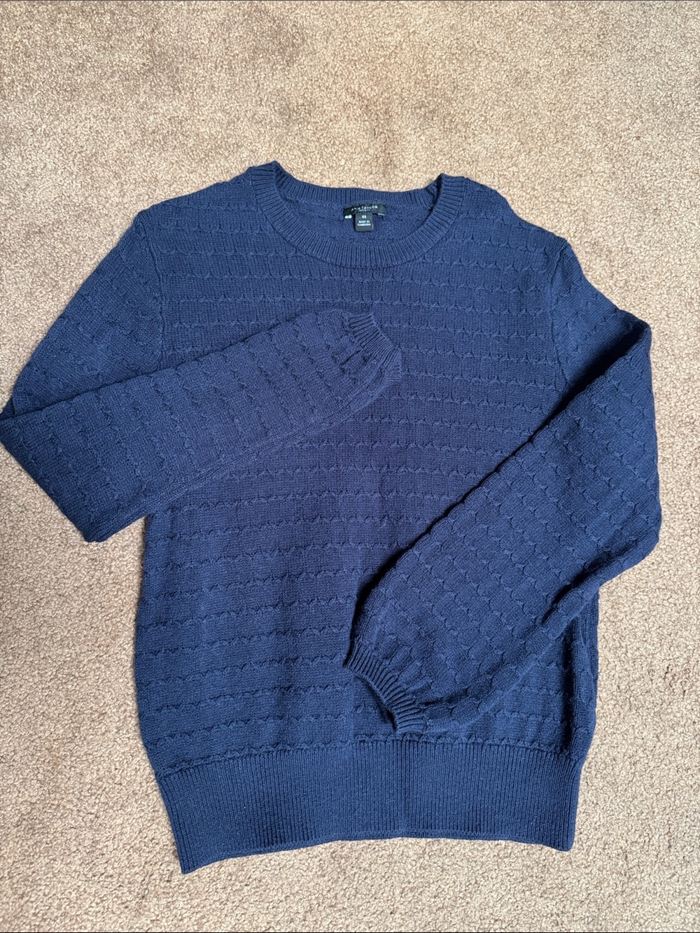 NWOT Ann Taylor Navy Textured Crewneck Sweater